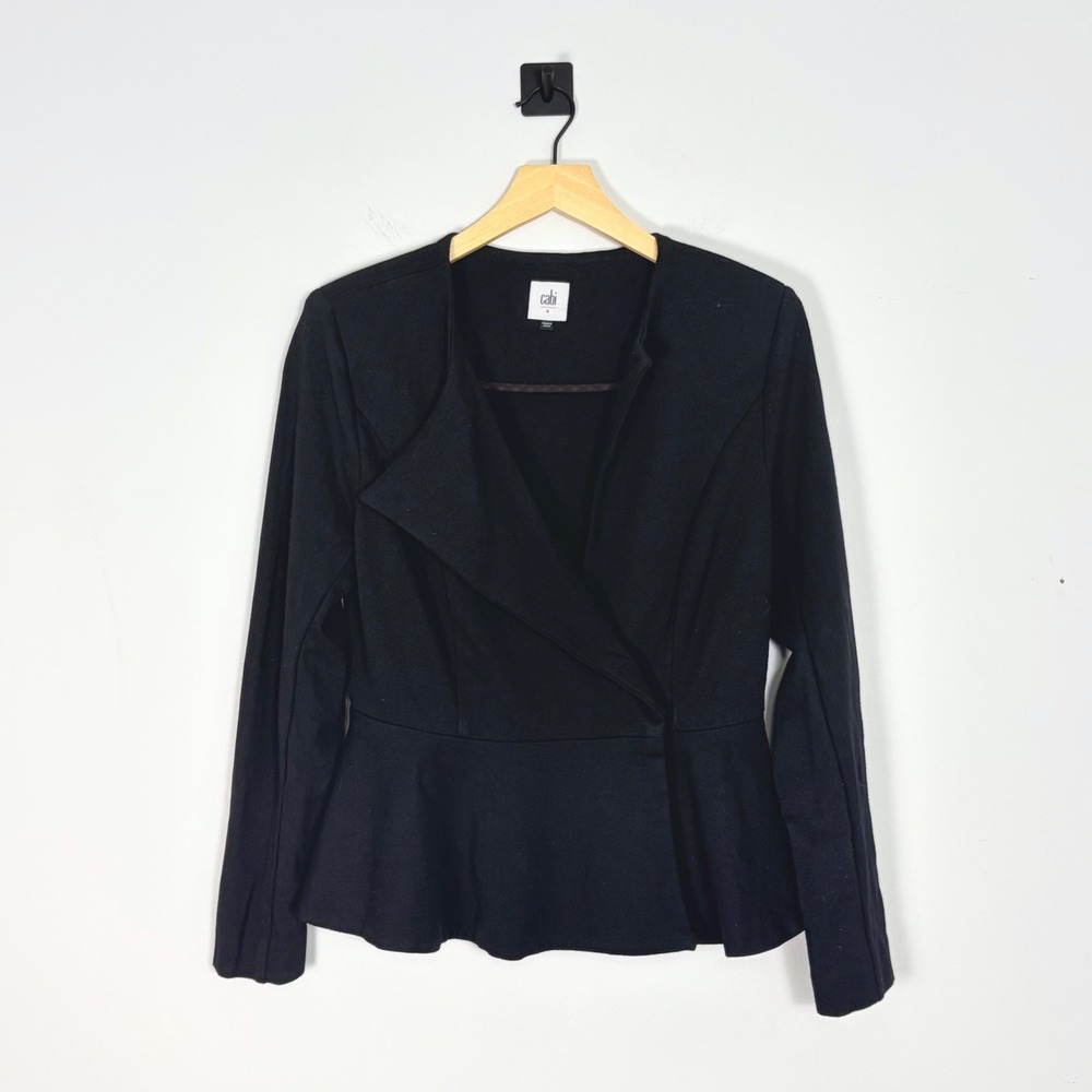 Cabi Agency Black Peplum Blazer Jacket Womens Size 4 Wrap‎ Front Long Sleeve